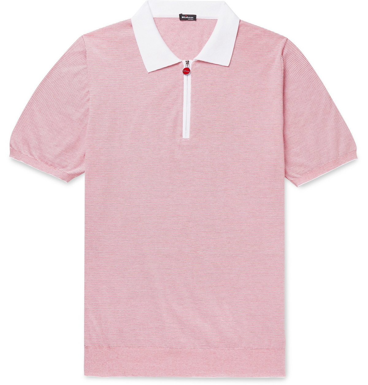 Kiton - Striped Cotton Half-Zip Polo Shirt - Red Kiton
