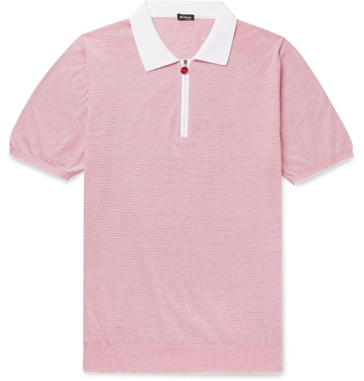 Photo: Kiton - Striped Cotton Half-Zip Polo Shirt - Red