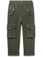 BALMAIN - Tapered Cotton-Jersey Drawstring Cargo Trousers - Green