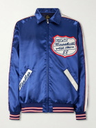 Needles - Stadium Logo-Embroidered Appliquéd Satin Bomber Jacket - Blue