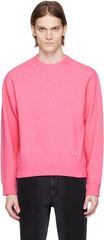 Photo: Wooyoungmi Pink Leather Patch Sweater