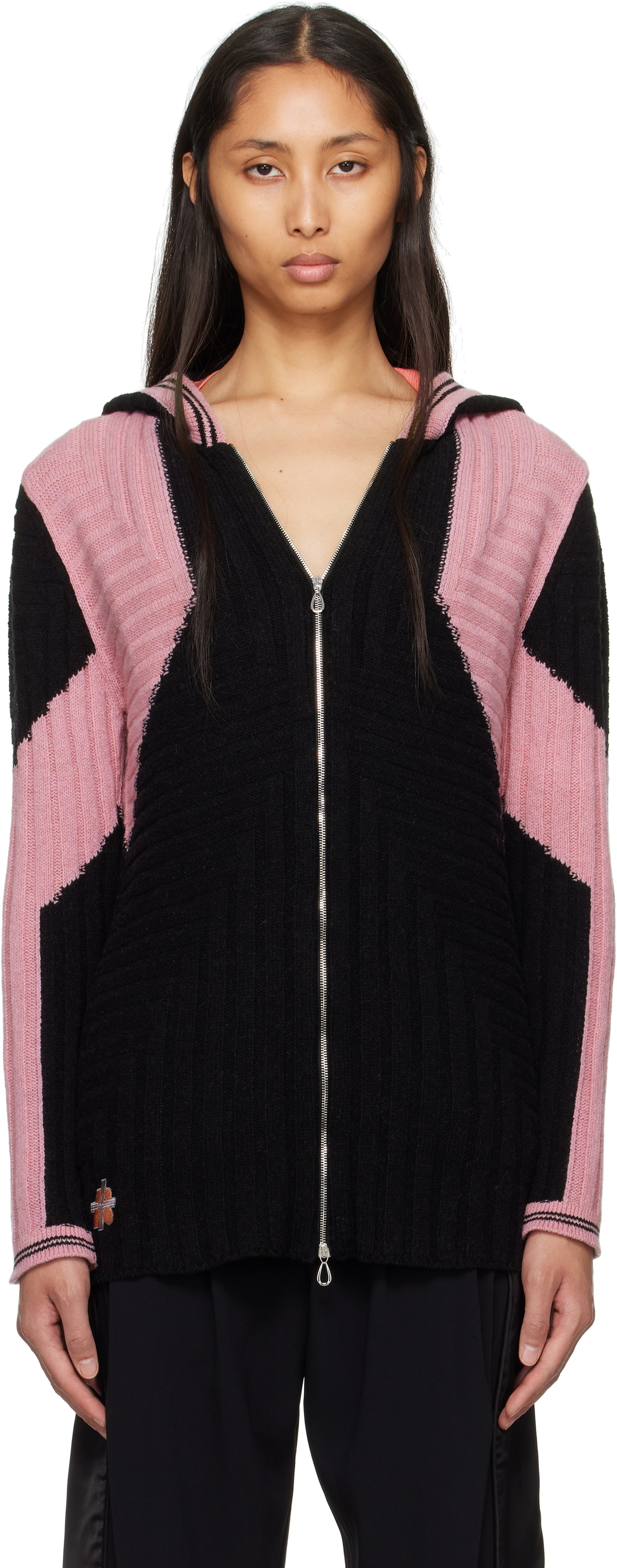 Kiko Kostadinov Black & Pink Dakota Oversized Knit Hoodie