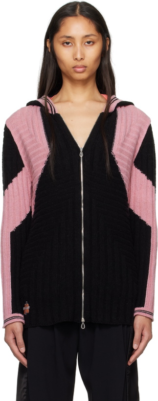 Photo: Kiko Kostadinov Black & Pink Dakota Oversized Knit Hoodie