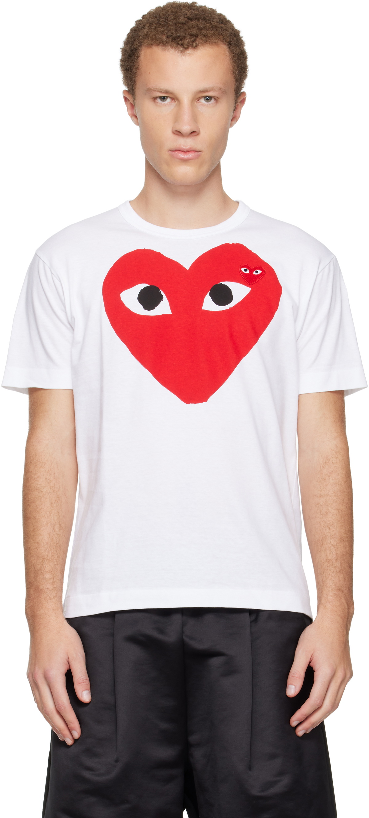 COMME des GARÇONS PLAY White Large Red Heart & Emblem T-shirt