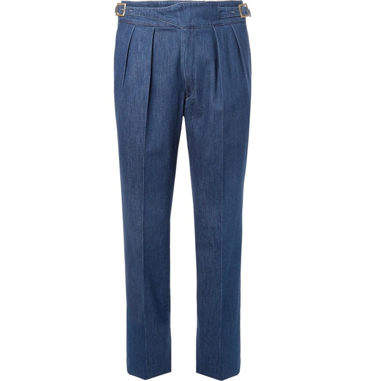 Photo: Rubinacci - Manny Tapered Pleated Stretch-Denim Trousers - Men - Blue