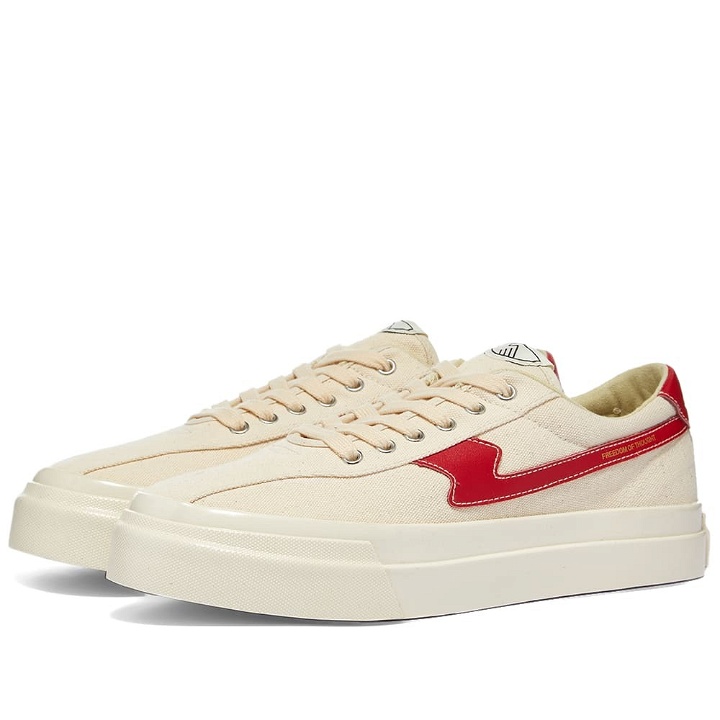 Photo: Stepney Workers Club Men's Dellow S-Strike Leather Sneakers in Ecru/Red