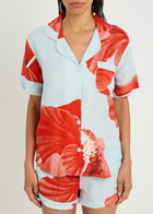Desmond & Dempsey Floral-printed Linen Pyjama set Red