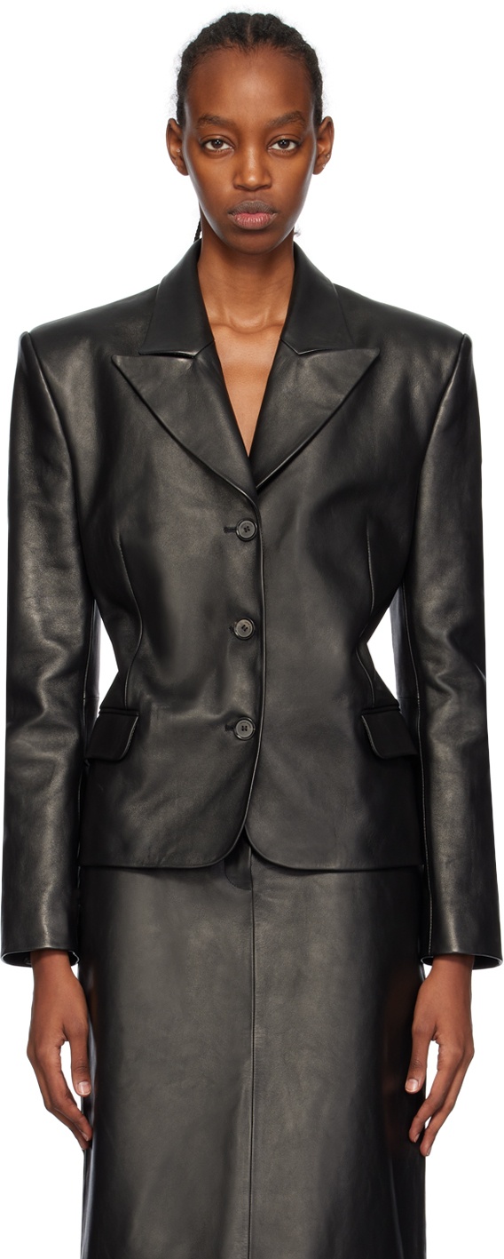 Magda Butrym Black Fitted Leather Jacket Magda Butrym