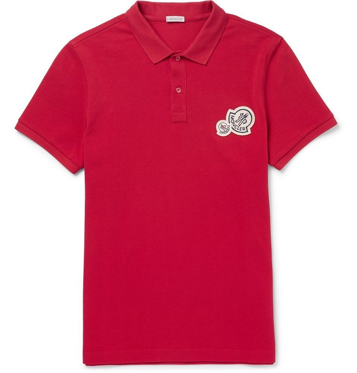 Photo: Moncler - Slim-Fit Appliquéd Cotton-Piqué Polo Shirt - Men - Red