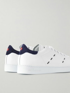 Kiton - Suede-Trimmed Embroidered Logo-Print Leather Sneakers - White