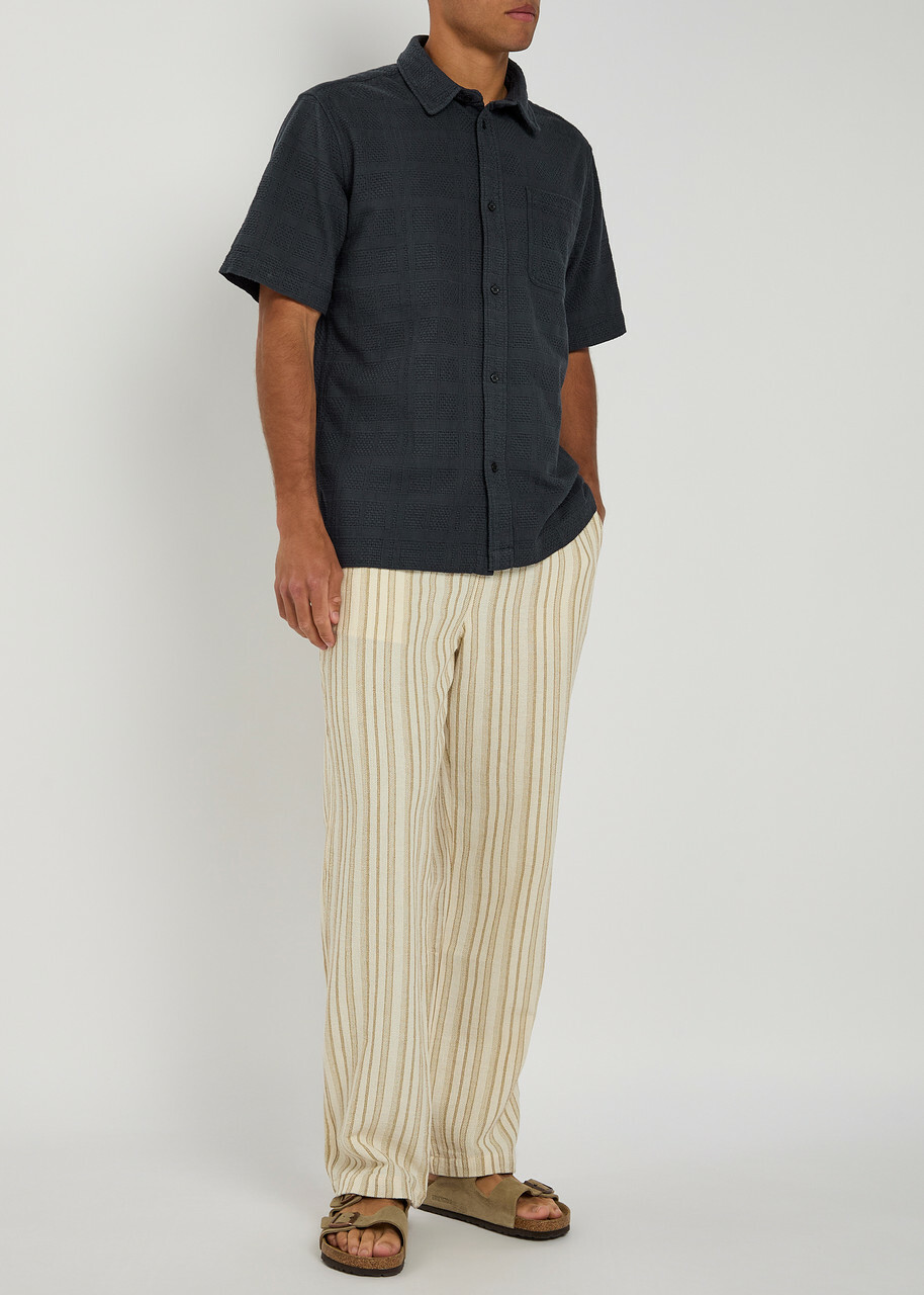 Les Deux Charlie Embroidered Cotton Shirt Navy