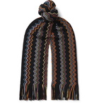 Missoni - Fringed Crochet-Knit Wool Scarf - Black