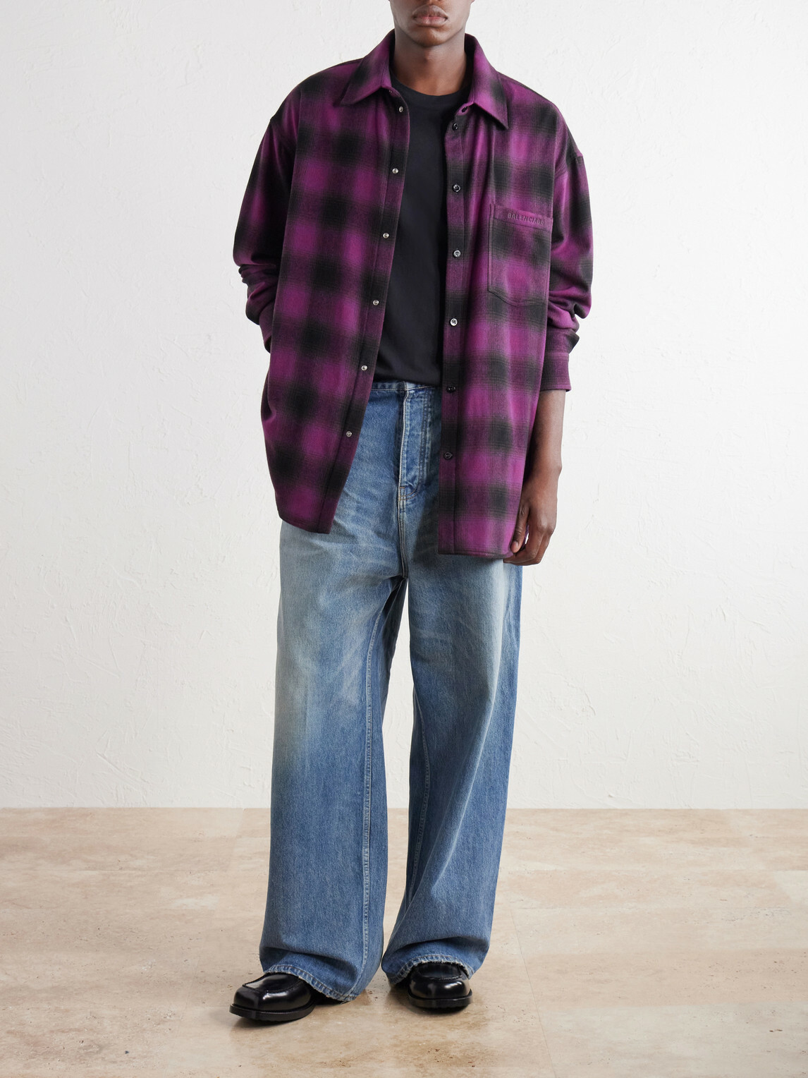 Balenciaga - Logo-Debossed Checked Wool-Blend Flannel Overshirt - Purple