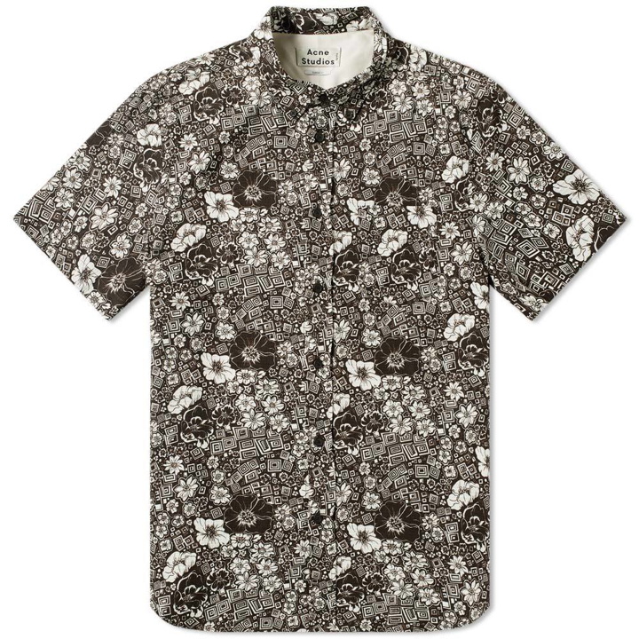 Photo: Acne Studios Isherwood Floral Short Sleeve Shirt Dark Brown & White