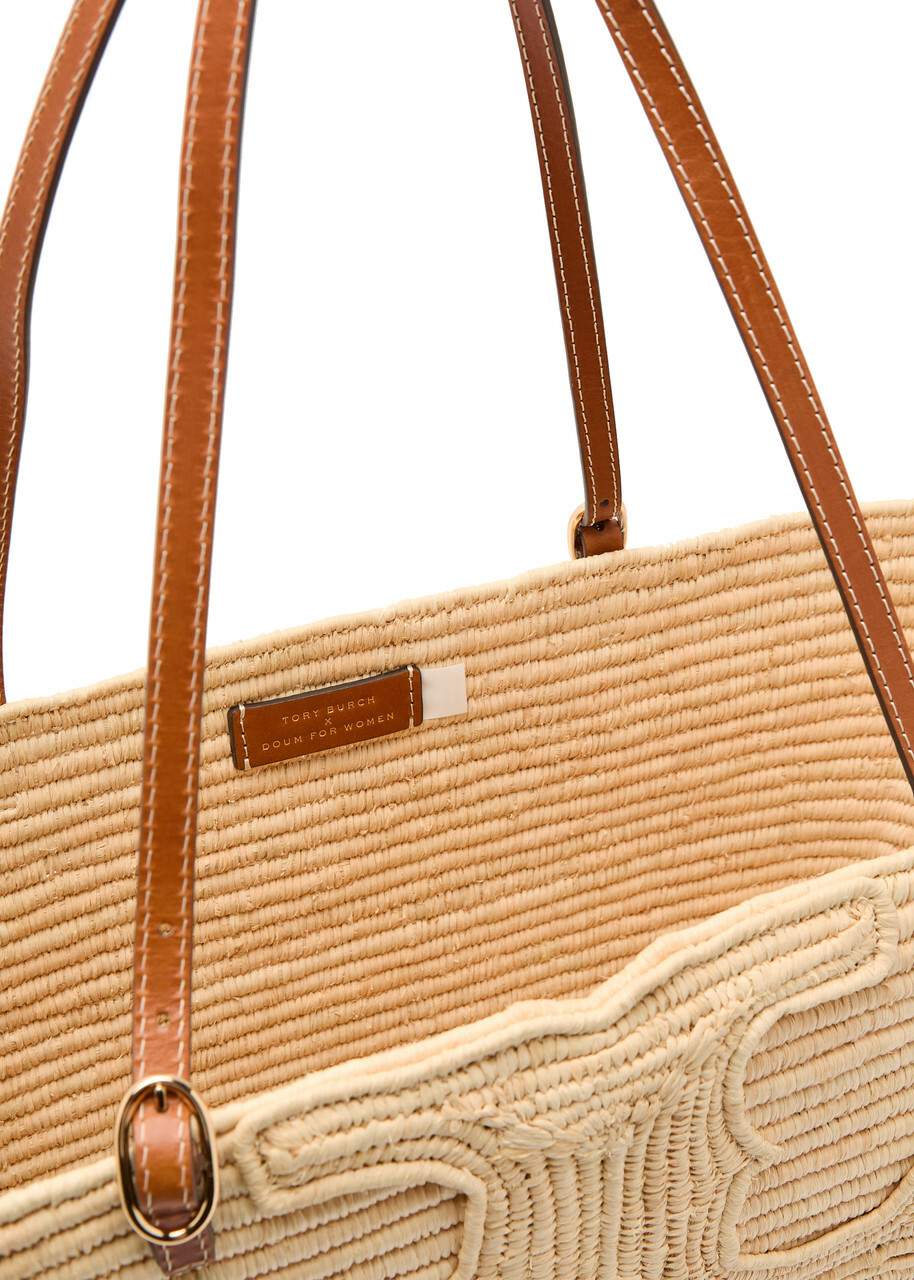 Tory Burch Ella Large Logo-embroidered Raffia Tote bag - Natural - One Size
