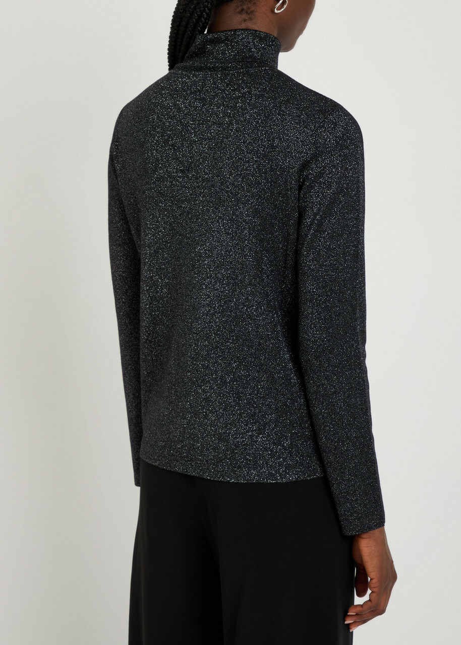 Eileen Fisher Metallic-weave Merino Wool top Black