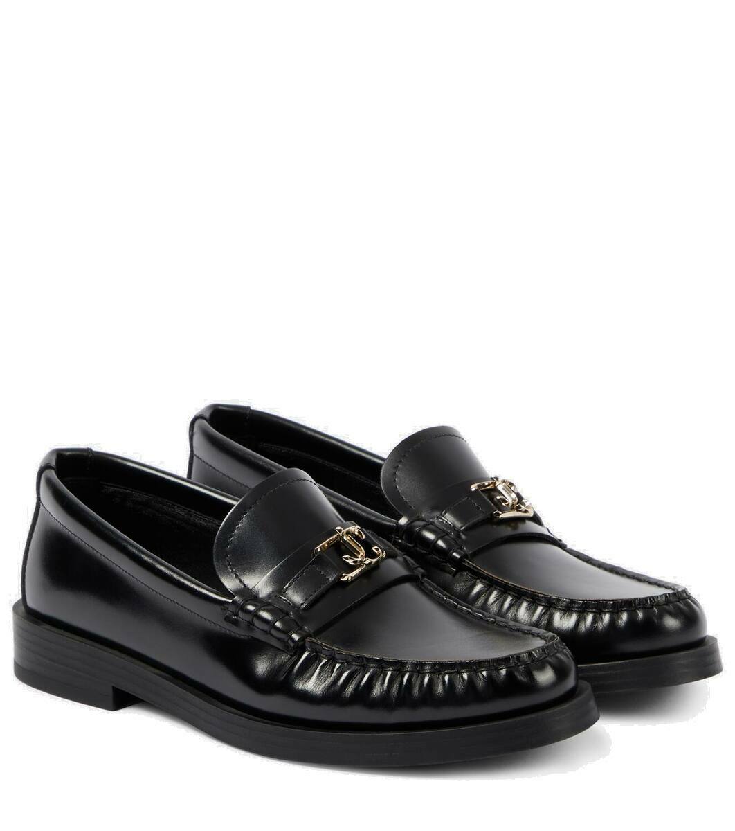 ローファー・オックスフォード JIMMY CHOO TWO-TONE LEATHER ADDIE LOAFERS JIMMY CHOO Addie embellished two-tone leather loafers | NET
