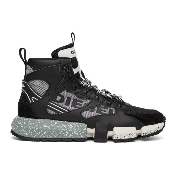 Photo: Diesel Black and Grey S-Padola Mid Trek Sneakers