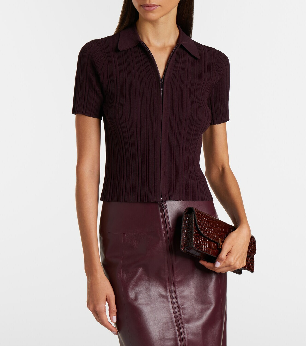 Victoria Beckham Ribbed-knit zip-up top