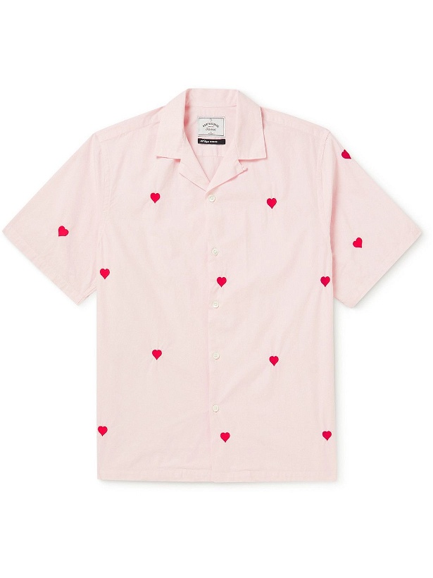 Photo: Portuguese Flannel - Convertible-Collar Embroidered Cotton-Poplin Shirt - Pink