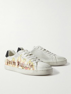 Palm Angels - Distressed Logo-Print Suede-Trimmed Leather Sneakers - White