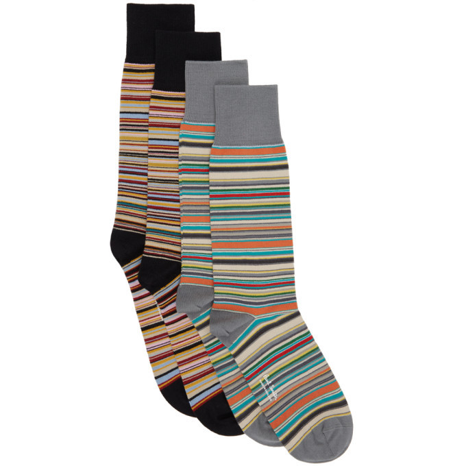 Photo: Paul Smith Two-Pack Black and Grey Signature Stripe Socks