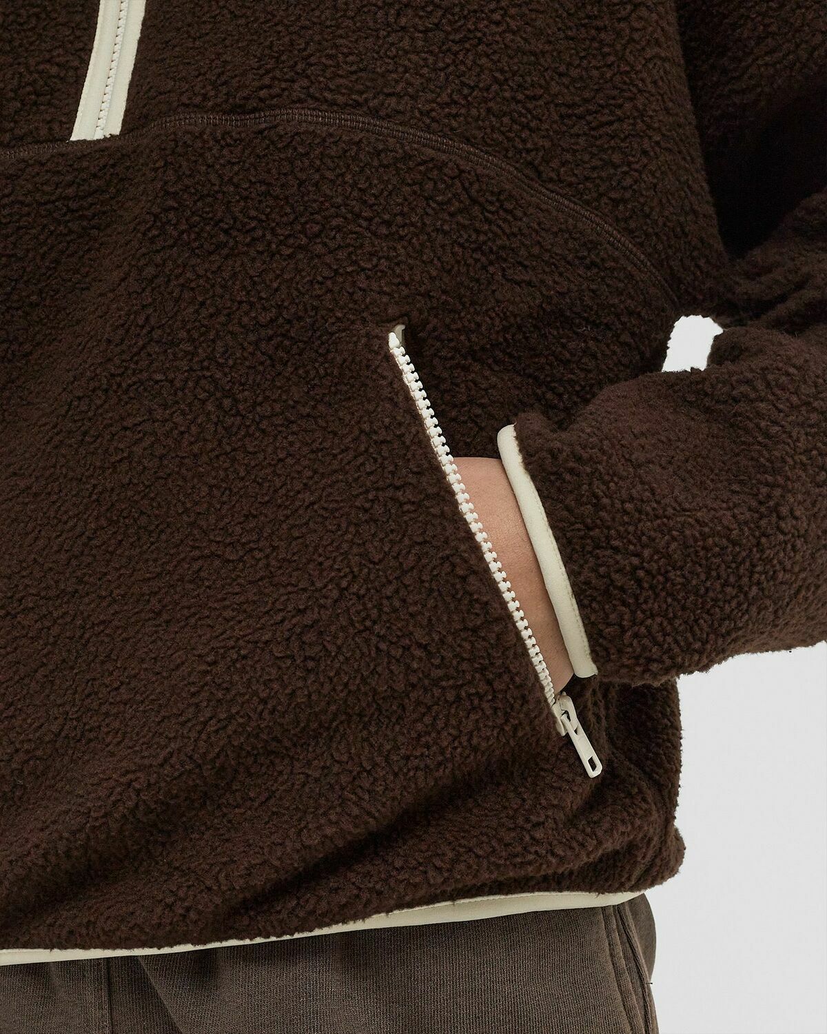 Sporty & Rich Serif Logo Sherpa Quarter Zip Brown Womens Fleece Jackets/Half-Zip