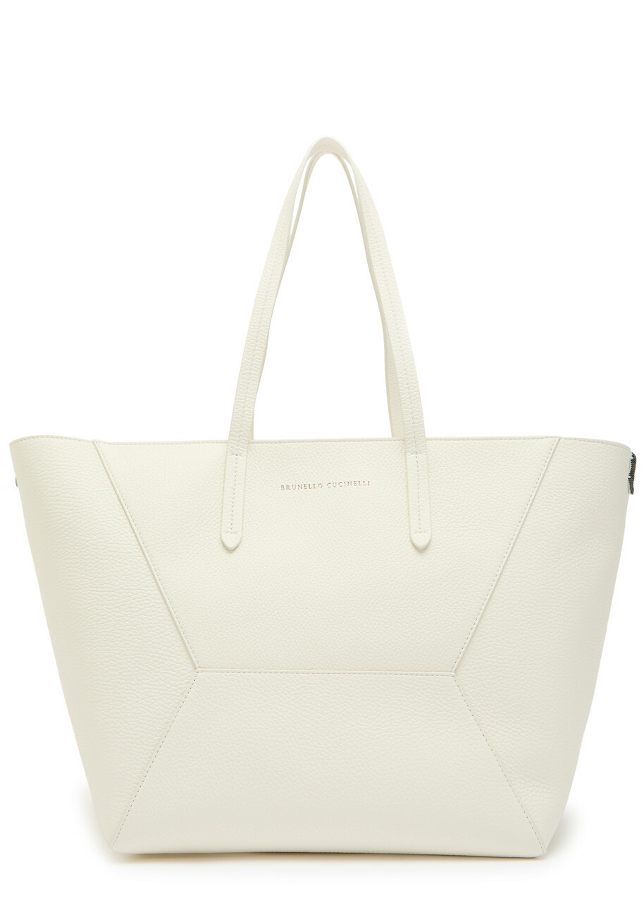 Brunello Cucinelli Bead Medium Grained Leather Tote bag - Cream - One Size
