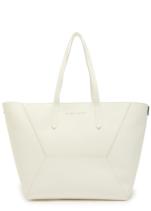 Photo: Brunello Cucinelli Bead Medium Grained Leather Tote bag - Cream - One Size