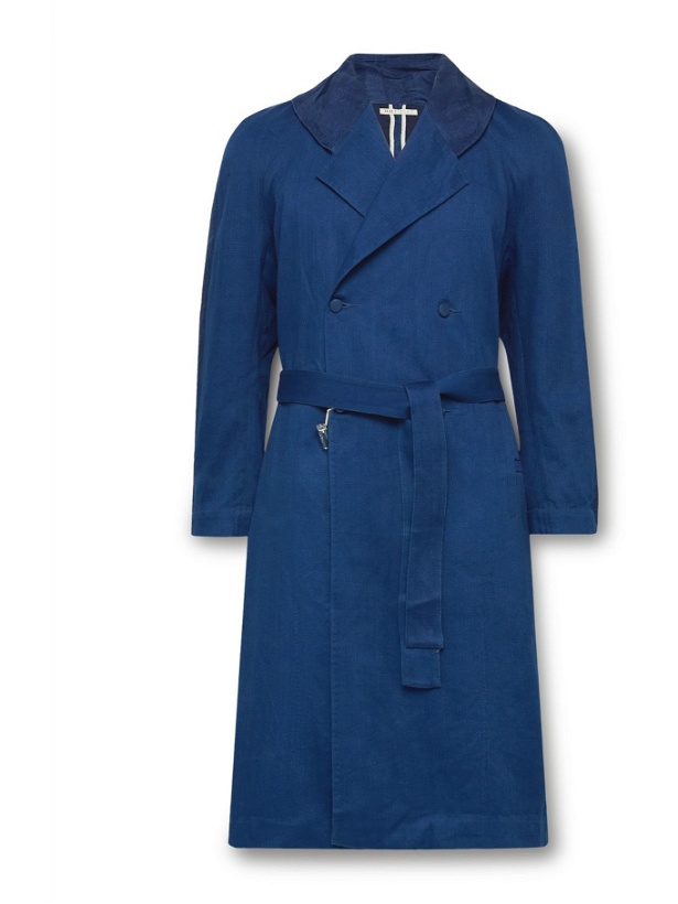 Photo: 11.11/eleven eleven - Indigo-Dyed Organic Linen and Cotton-Blend Trench Coat - Blue
