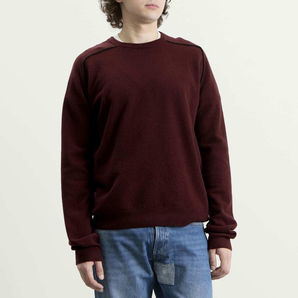 Maison Margiela Men's Lambswool Sweater in Burgundy/Brown