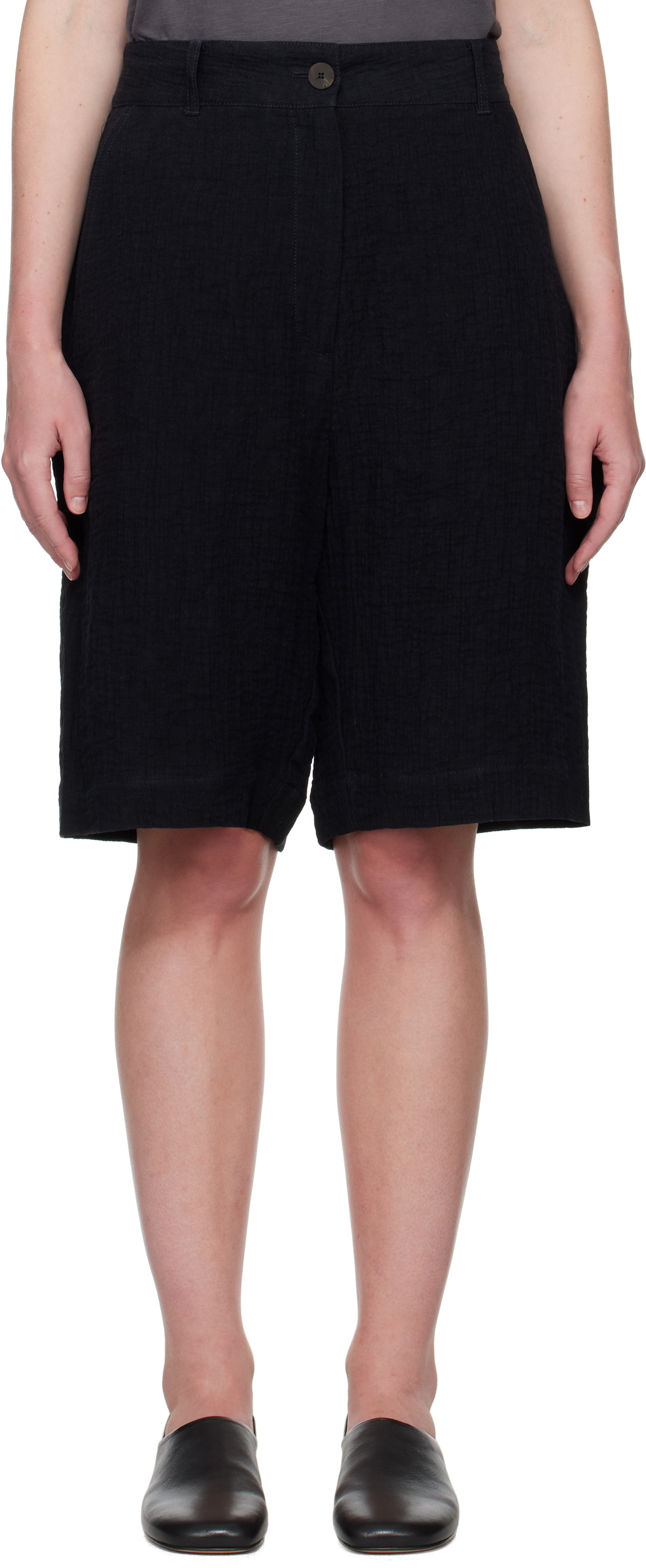 Studio Nicholson Navy Luna Linen Shorts