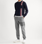 Thom Browne - Tapered Striped Loopback Cotton-Jersey Sweatpants - Gray