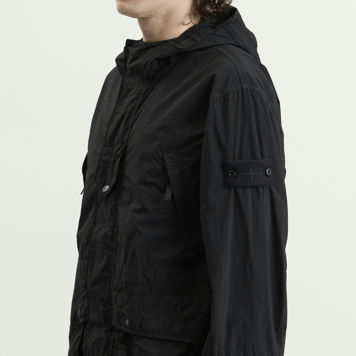Stone Island Men's Ghost Nylon Smerigliato Parka Jacket in Black