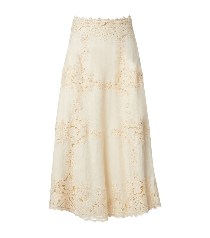 Photo: Ulla Johnson Fleur crochet-trimmed linen midi skirt