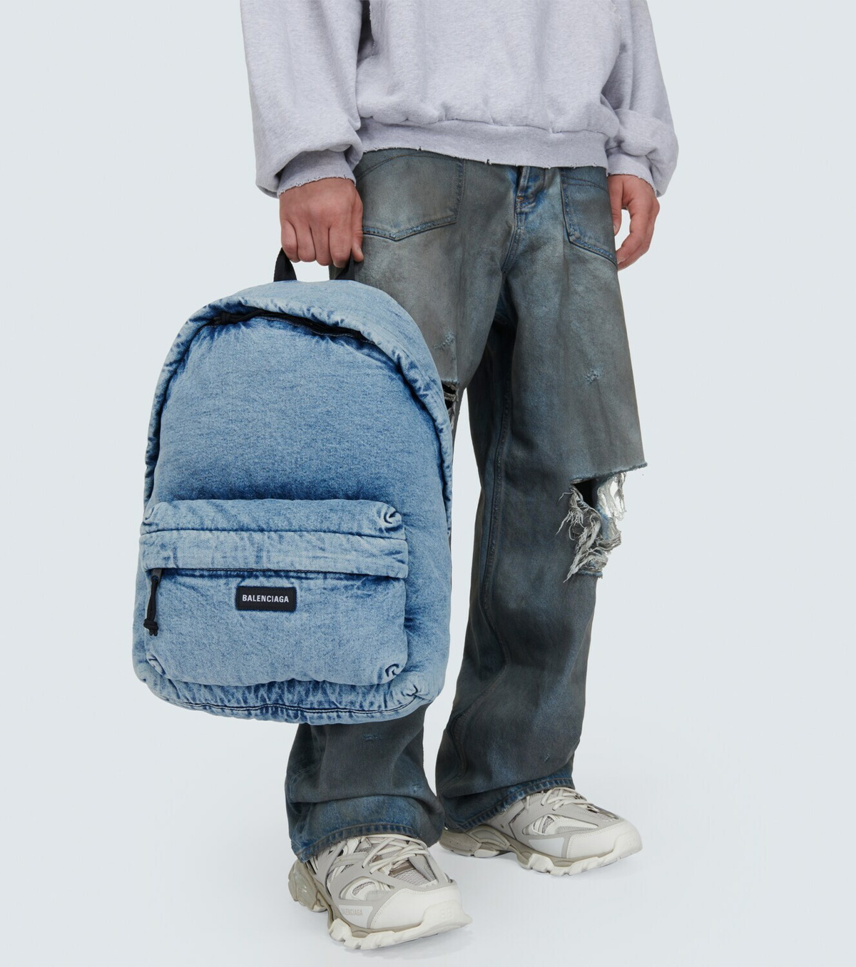 Balenciaga Men's Explorer Crossbody Messenger Bag Denim - Blue