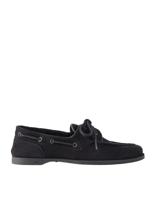 Photo: John Lobb - Foil Suede Boat Shoes - Black