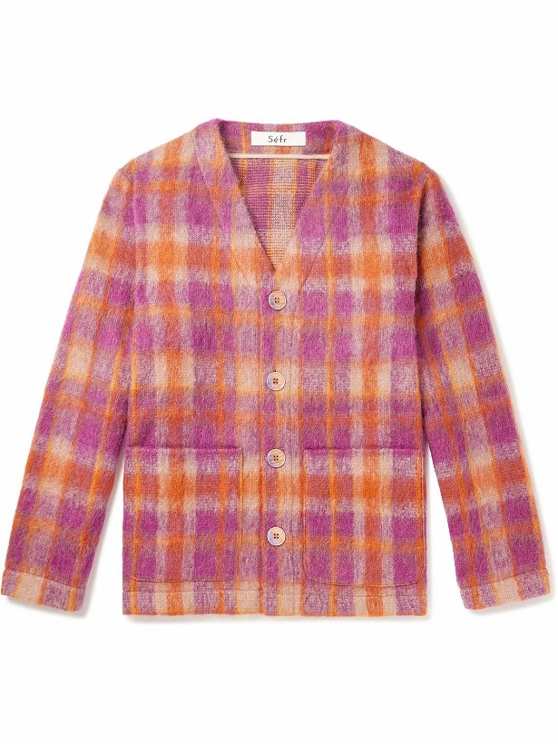 Photo: Séfr - Arlo Checked Brushed Virgin Wool-Blend Cardigan - Red
