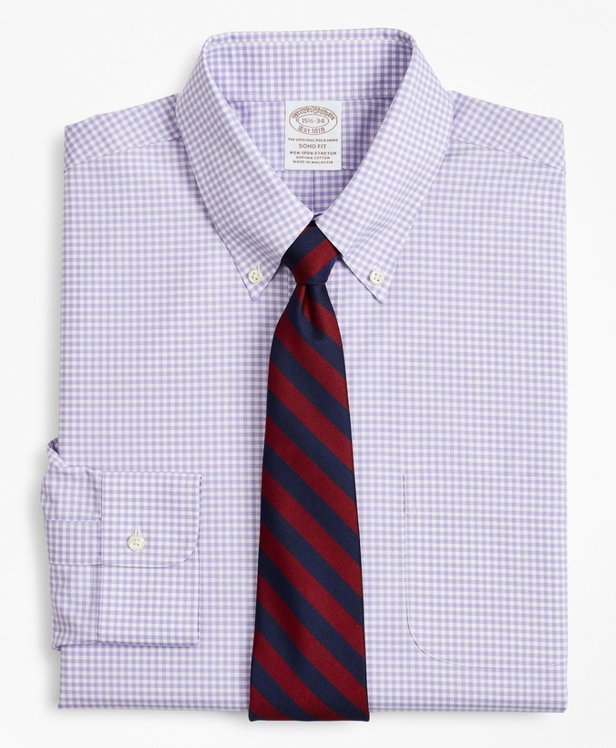 Photo: Brooks Brothers Men's Stretch Soho Extra-Slim-Fit Dress Shirt, Non-Iron Poplin Button-Down Collar Gingham | Lavender