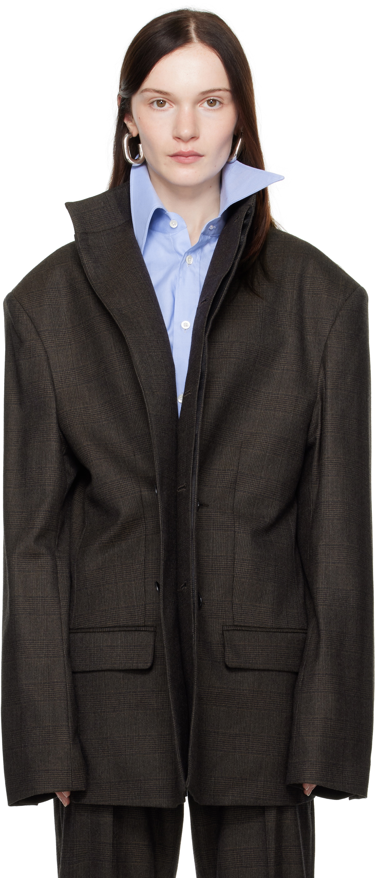 MARIE ADAM-LEENAERDT Brown High Neck Jacket