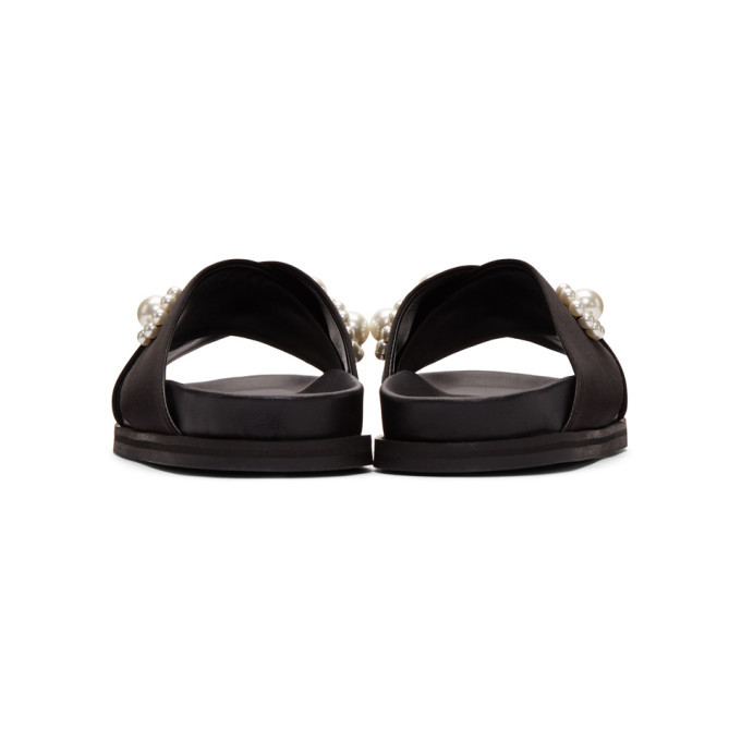 Simone Rocha Black Satin Beaded Slides Simone Rocha