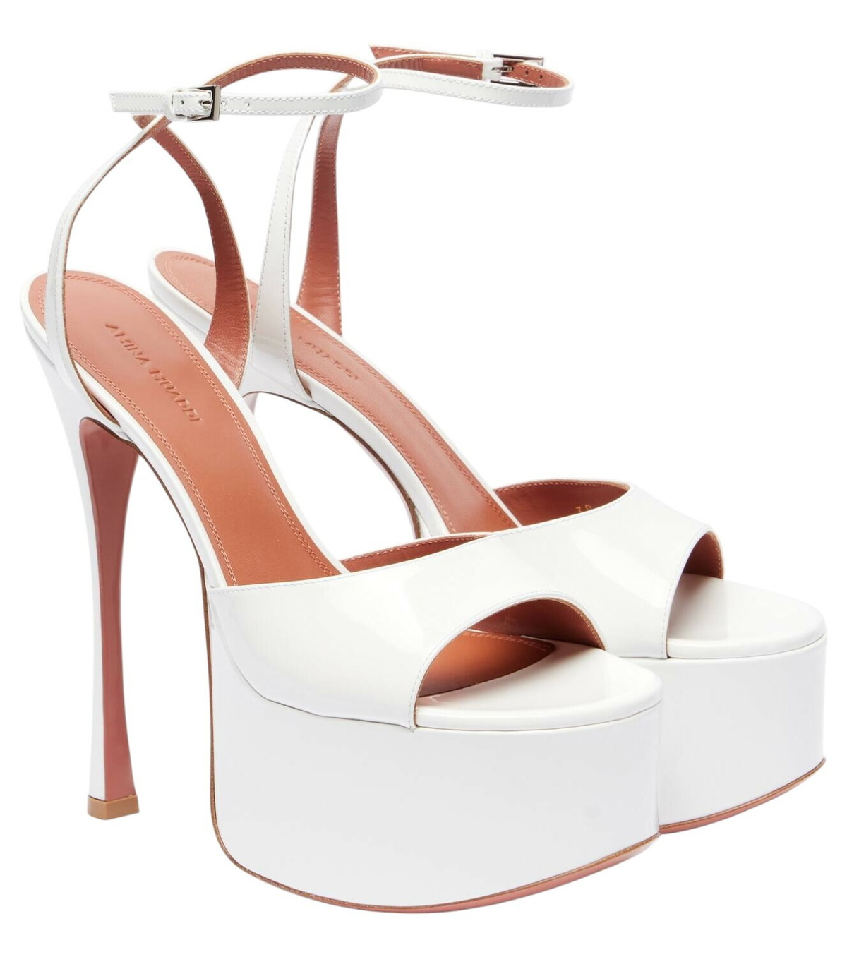 サンダル・ミュール Amina Muaddi Patent Leather Platform Sandals With Stiletto Amina Muaddi Patent Leather Platform With Stiletto Heel