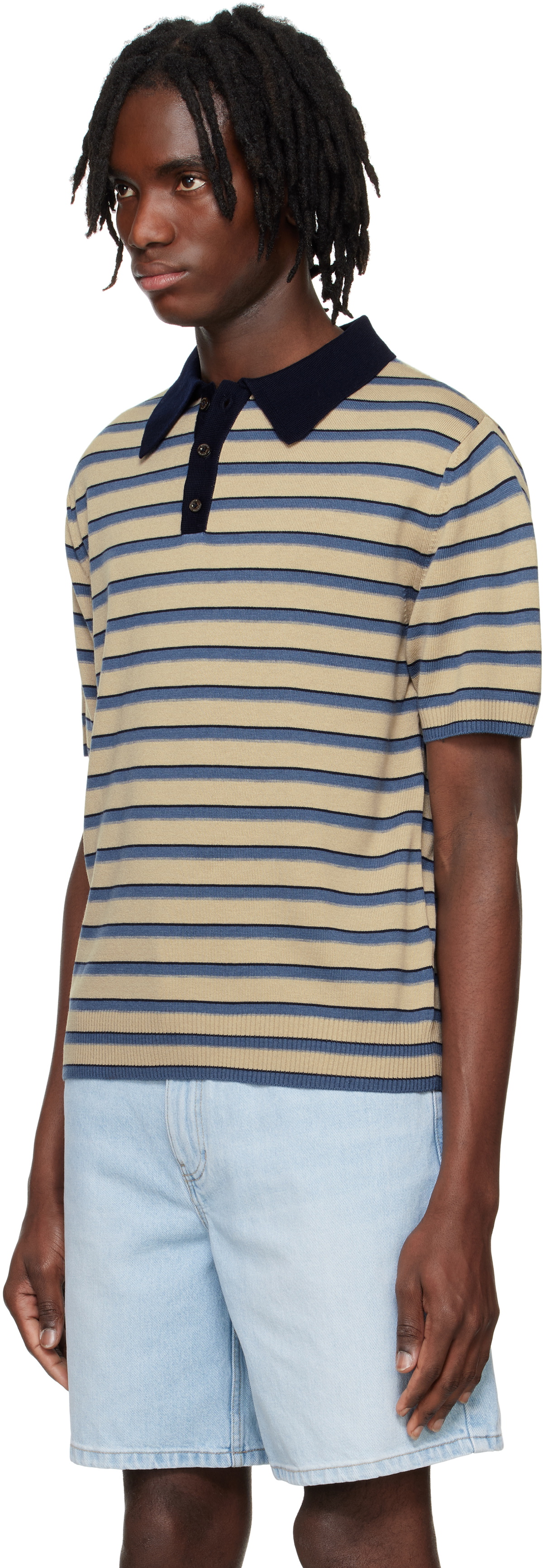 System Beige Striped Knitted Polo