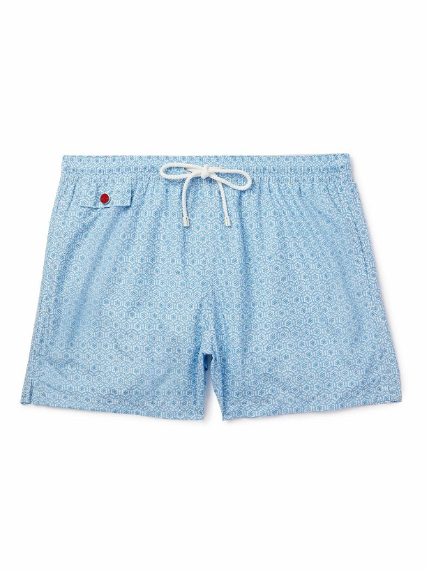 Photo: Kiton - Slim-Fit Short-Length Printed Swim Shorts - Blue