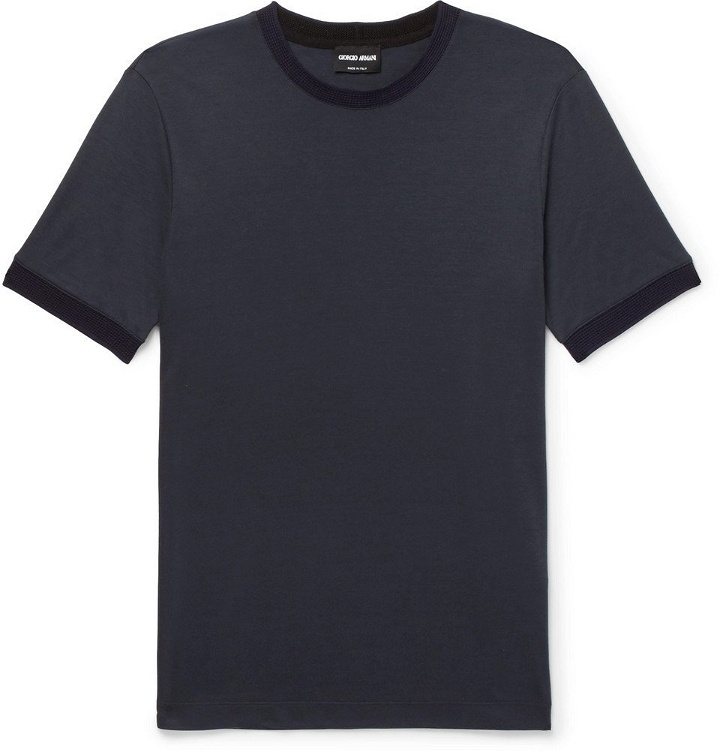 Photo: Giorgio Armani - Slim-Fit Contrast-Trimmed Jersey T-Shirt - Navy