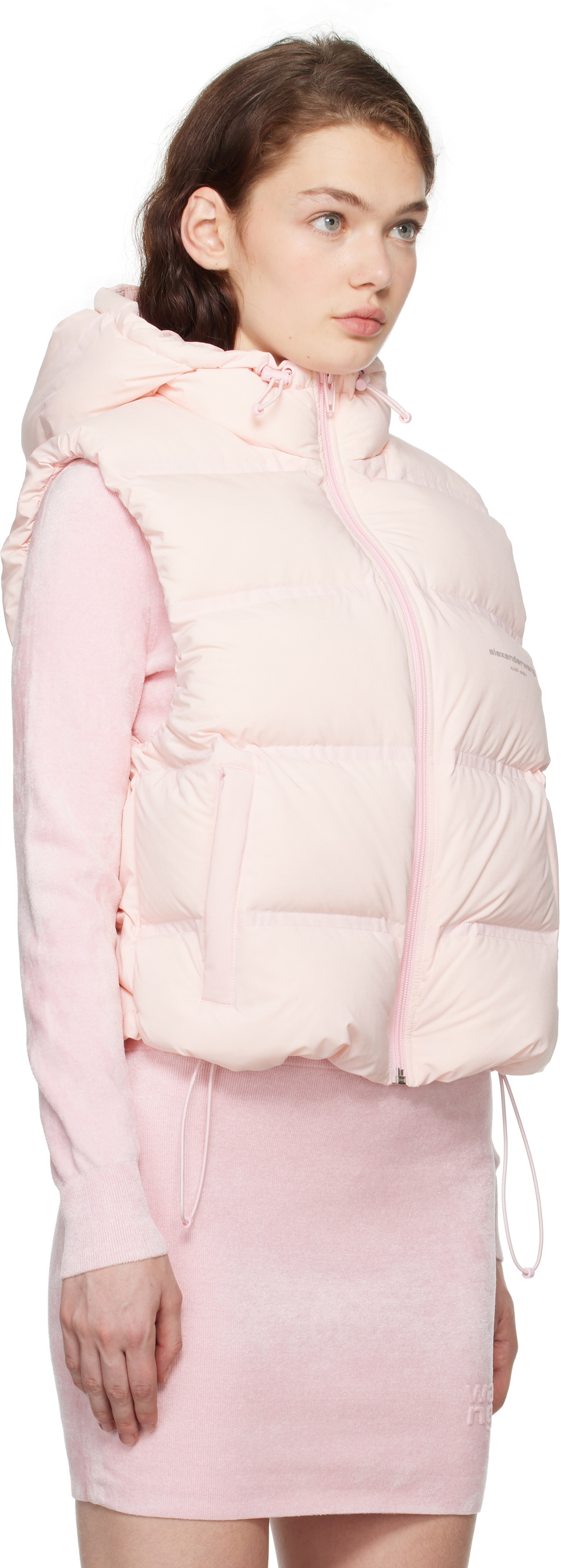 Alexander Wang Pink Cropped Hooded Puffer Down Vest