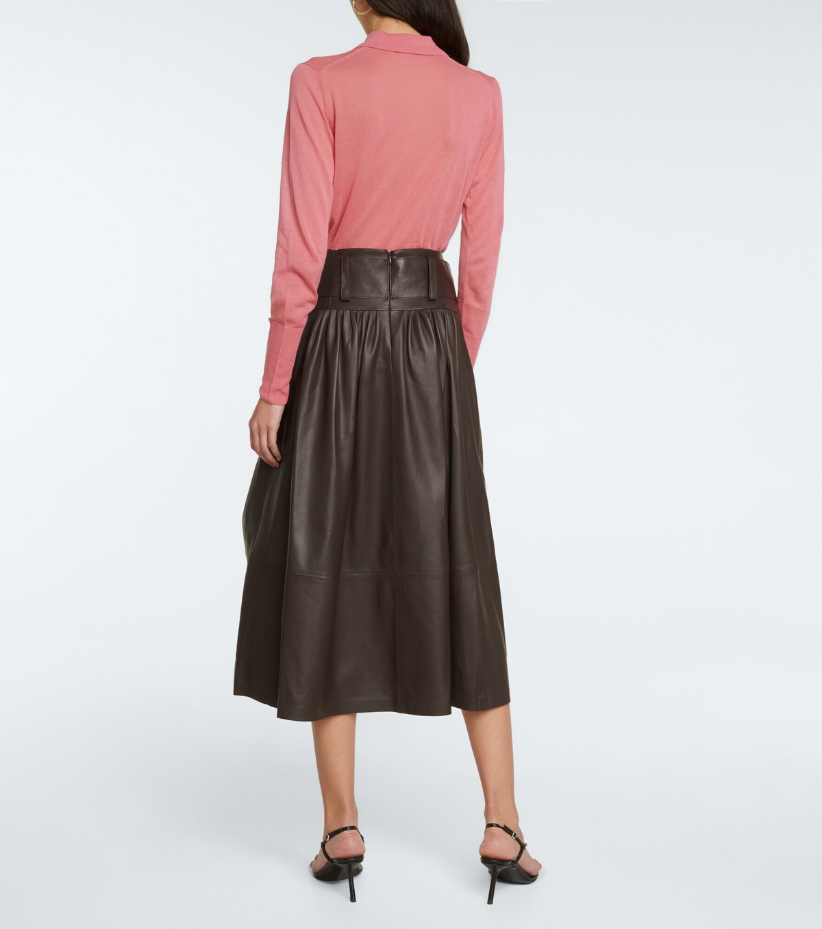 Vince - Belted leather midi skirt