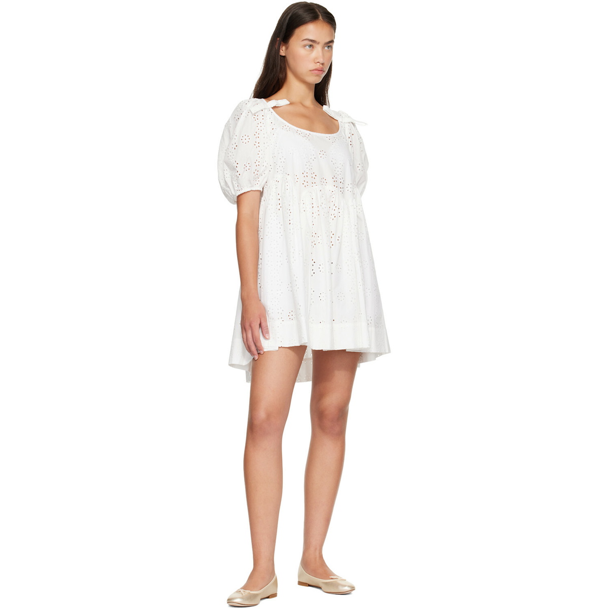 Sandy Liang White Hugo Midi Dress