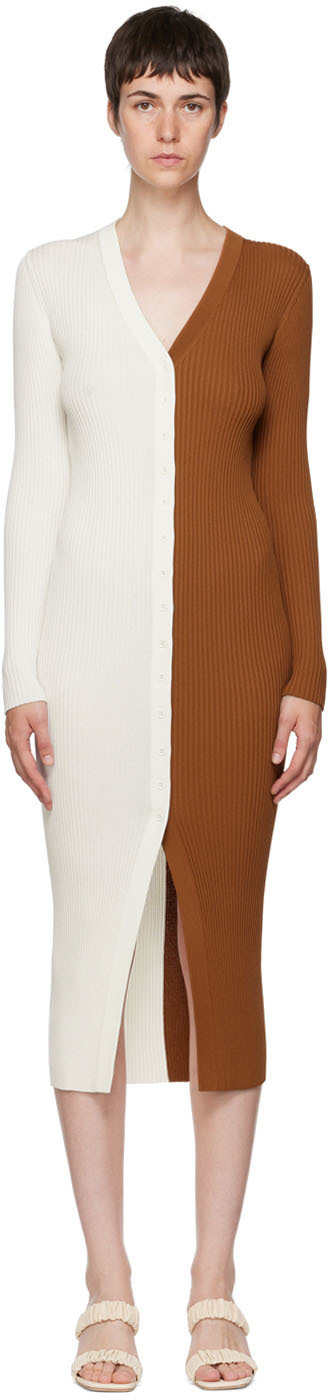 Staud Brown & White Shoko Midi Dress Staud