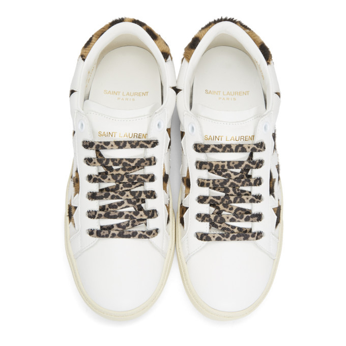 Saint Laurent White Leopard Stars Court Classic Sneakers Saint Laurent